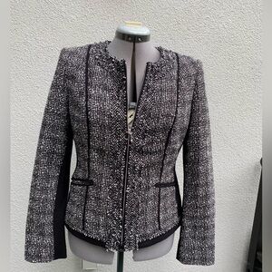 Cleo Fitted Zip Up Black & White Tweed Women’s Blazer size 8